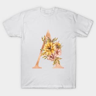 Watercolor sunflower floral A letter illustration T-Shirt